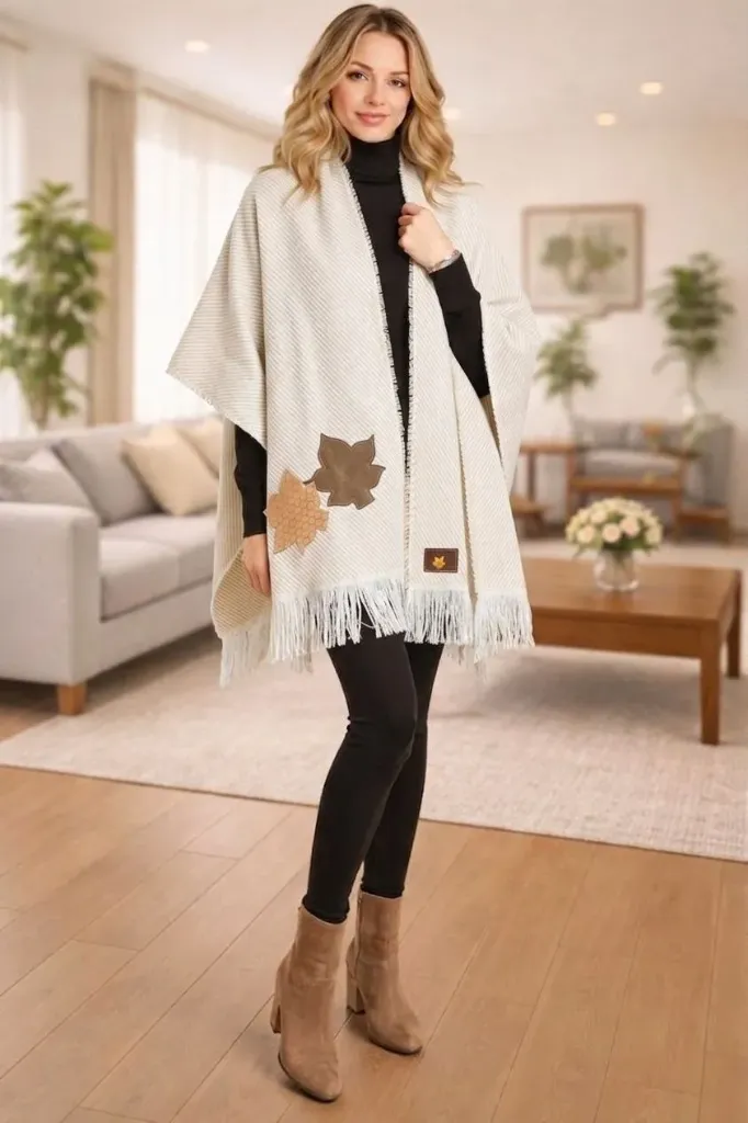 Pashmina Alba con detalles de Cuero